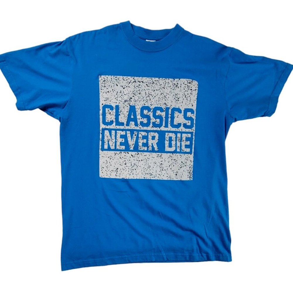 Classics Never Die Mens T-Shirt Sz XL Blue Flying Horse 100% Cotton Retro Static